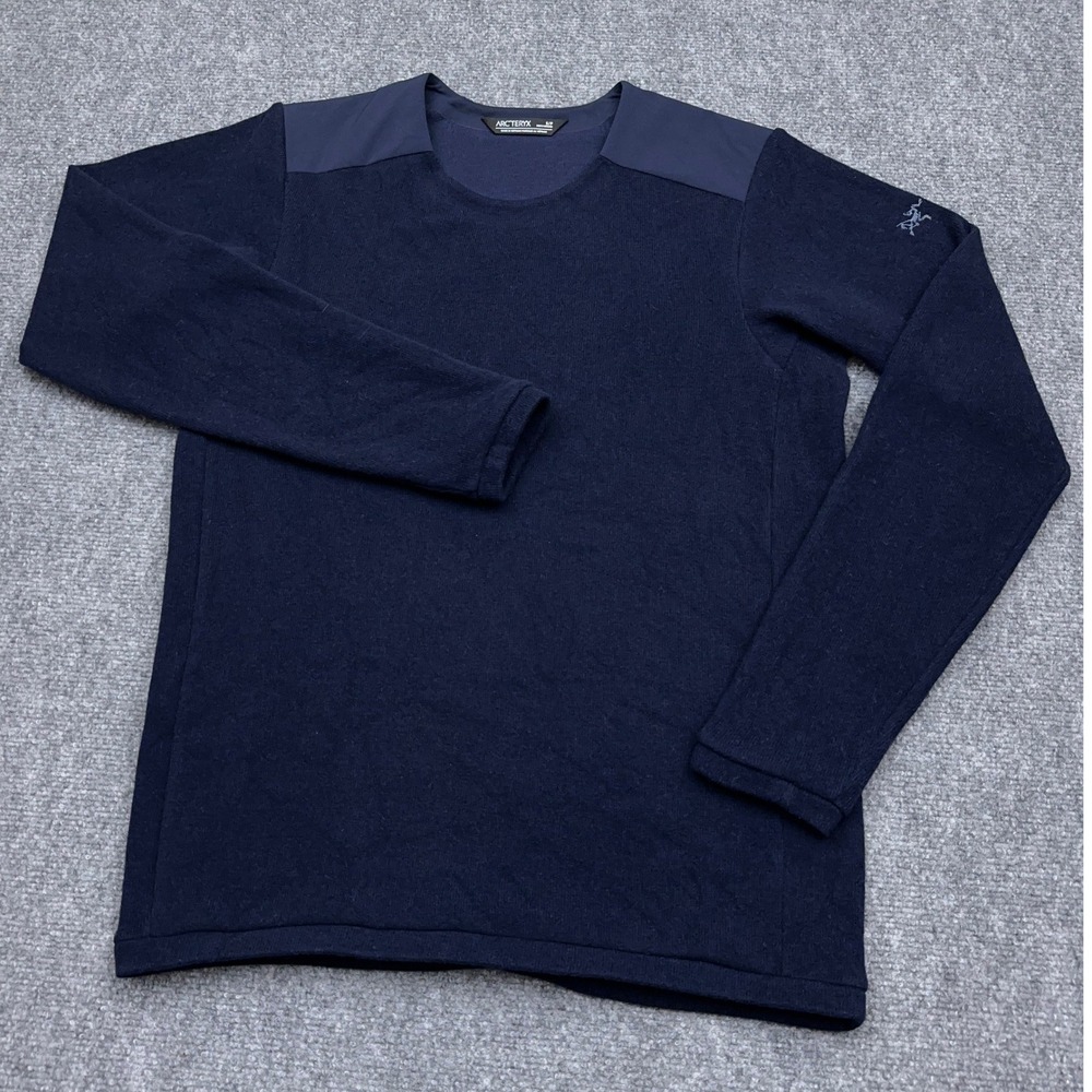 Arc'teryx Donovan Crew Neck Sweater Mens Small Navy Blue Wool Blend Pullover